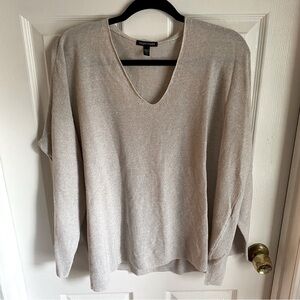 Eileen Fisher Oatmeal Tan Organic Linen Cotton Blend Light Sweater L